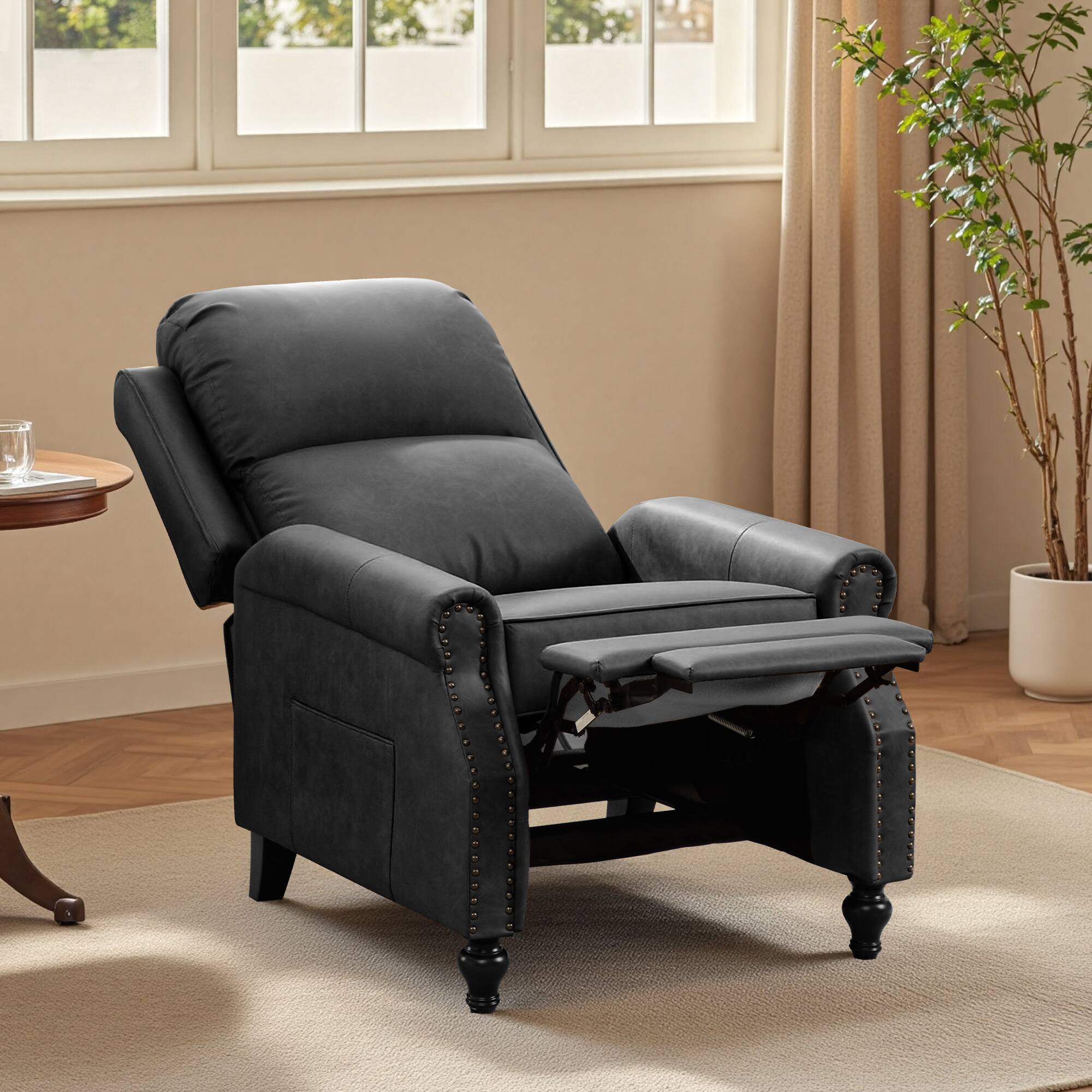 Alt View 4. KERDOM - Upholstered Recliner with Thick Seat Cushion, PU Leather Glider Push Back Accent Armchair Reading Chair with Footrest - Grey.