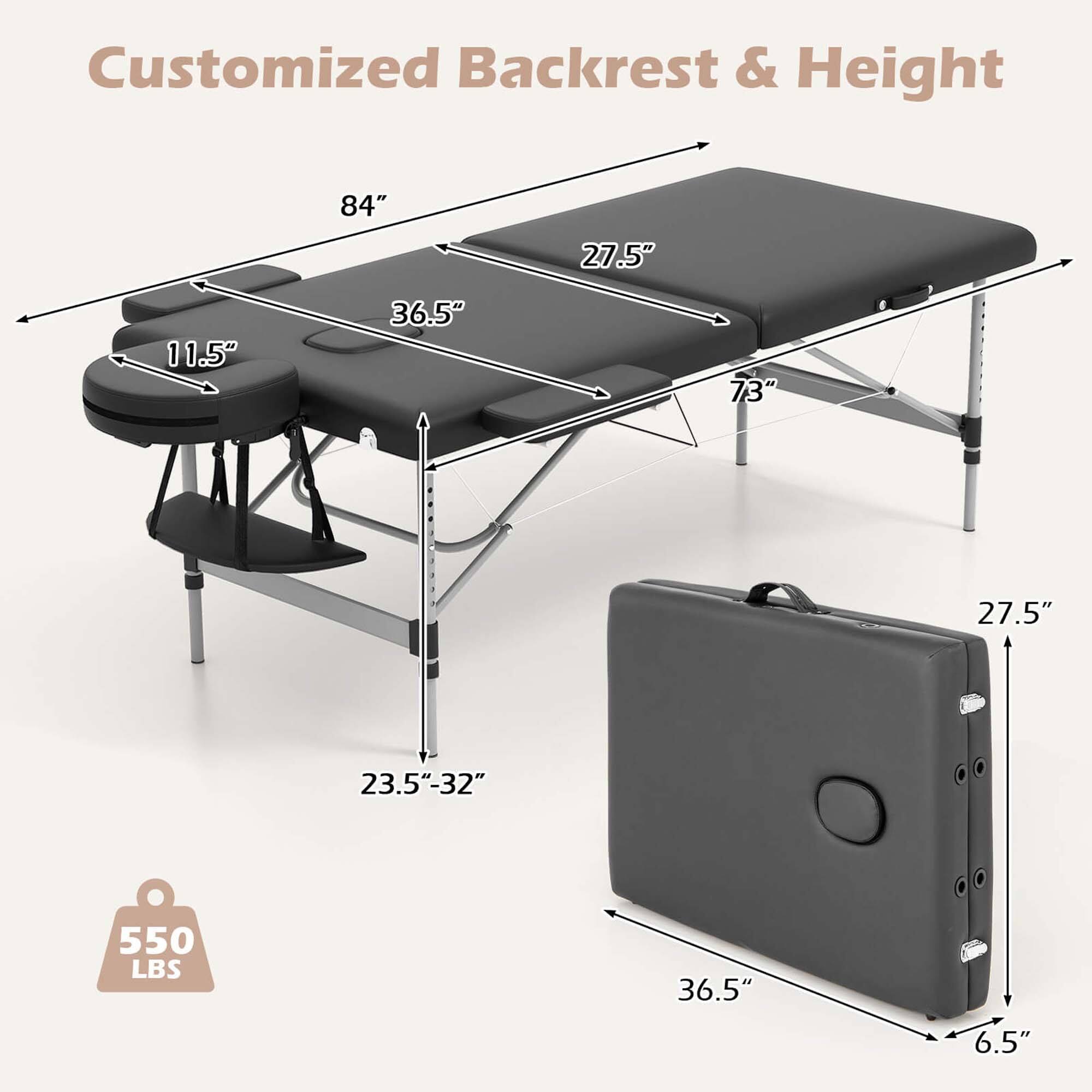 Customized Backrest & Height

- 84"
- 27.5"
- 11.5"
- 36.5"
- 73"
- 27.5"
- 23.5"-32"
- 550 LBS
- 36.5"
- 6.5"