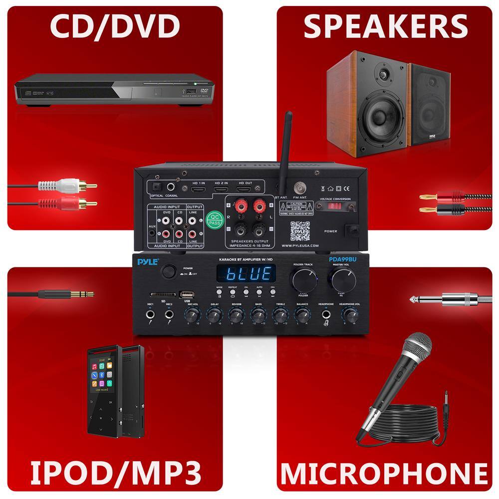 CD/DVD  
SPEAKERS  
IPOD/MP3  
MICROPHONE  

CD/DVD SPEAKERS (mP 1 COPTIEAL - AML - i - - muT . . - 3 CE - - AUCHO IPUI UTPT BVS .E i QC . PASS -- & A FOWER -CE E  AUtH NPUT TPU SPEACRERS BUTPUT HEORNL - 8 M - WWW.PYLEUSA.COM PYLE - A.. ARACKE BT ANDLIFIES - - 6LUE - PDA99BU - I - - - - -- IPOD/MP3 MICROPHONE