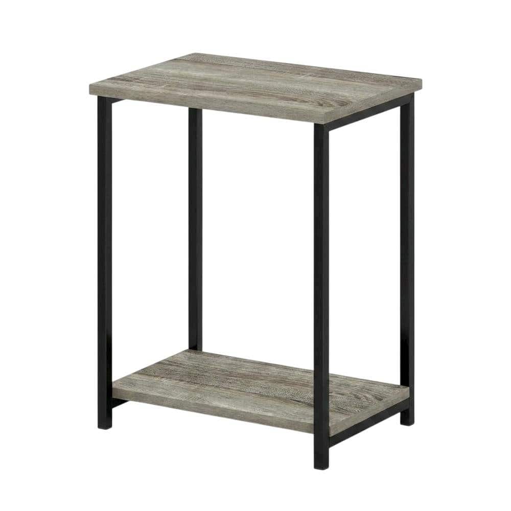 FurniFact - Metal Frame End Table for Living Room or Bedroom - French Oak