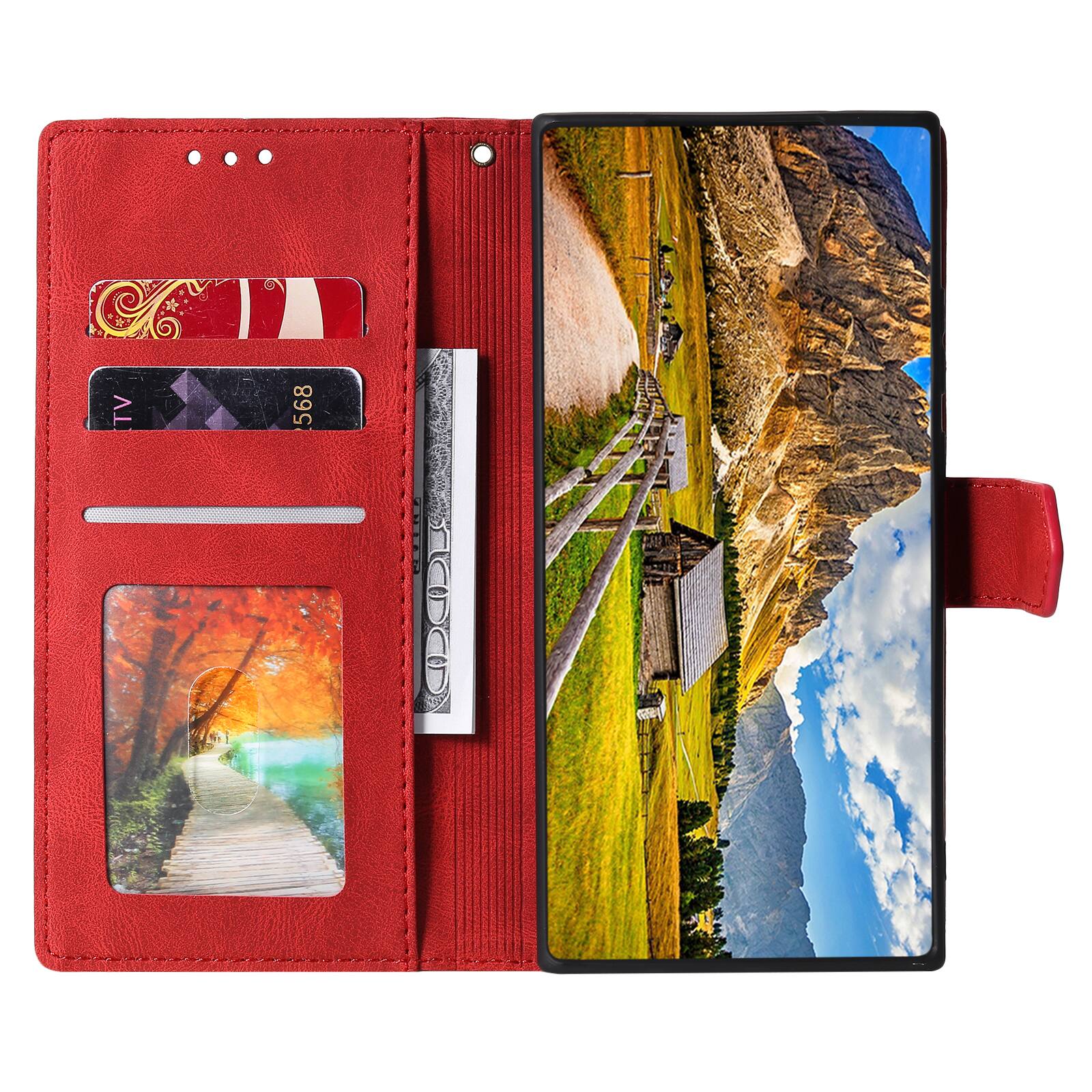 Back. Dteck - Wallet Case for Apple iPhone Air 2025,Vintage PU Leather Flip Card Holder Kickstand Magnetic Closure Phone Cover - Red.