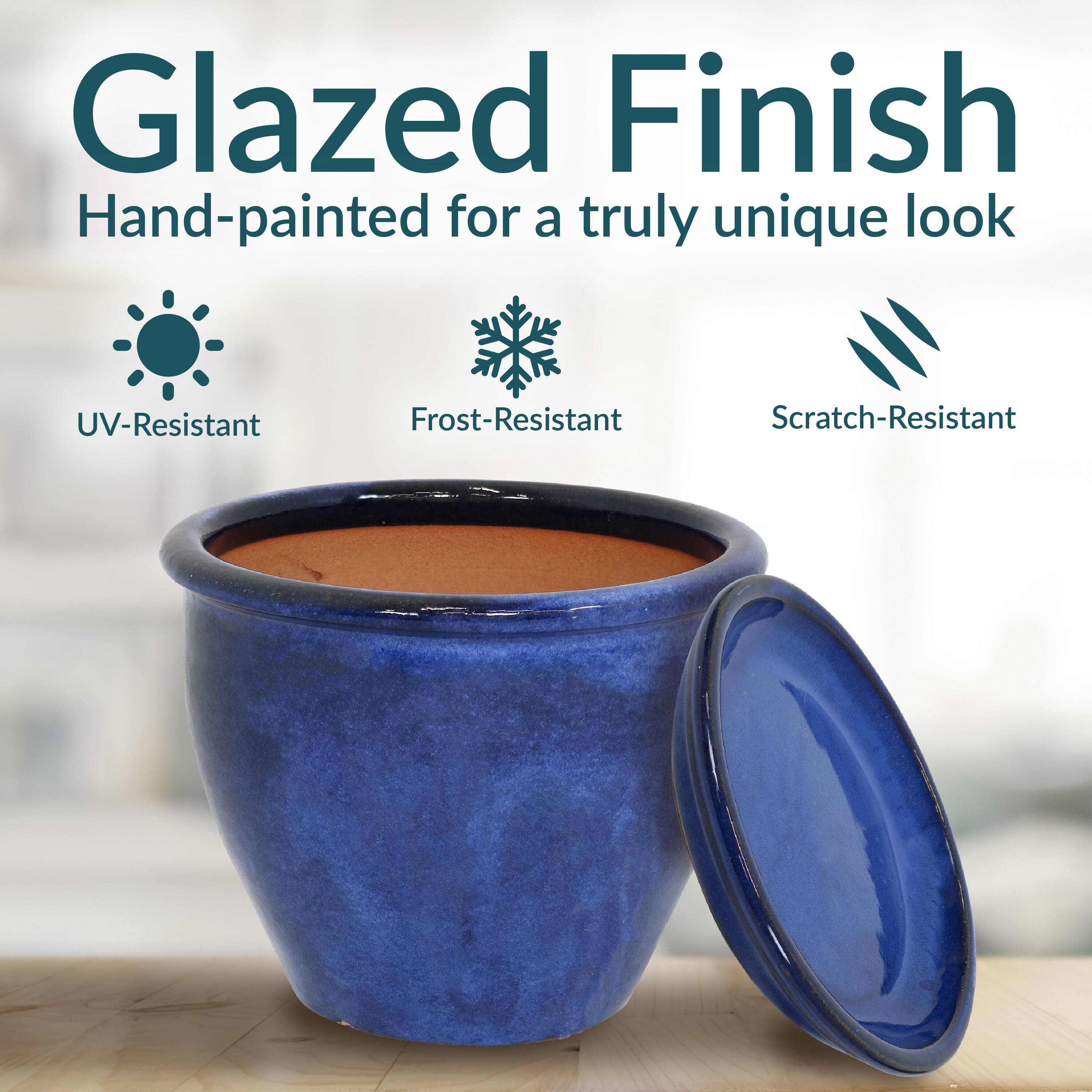 Glazed Finish  
Hand-painted for a truly unique look  

- UV-Resistant  
- Frost-Resistant  
- Scratch-Resistant