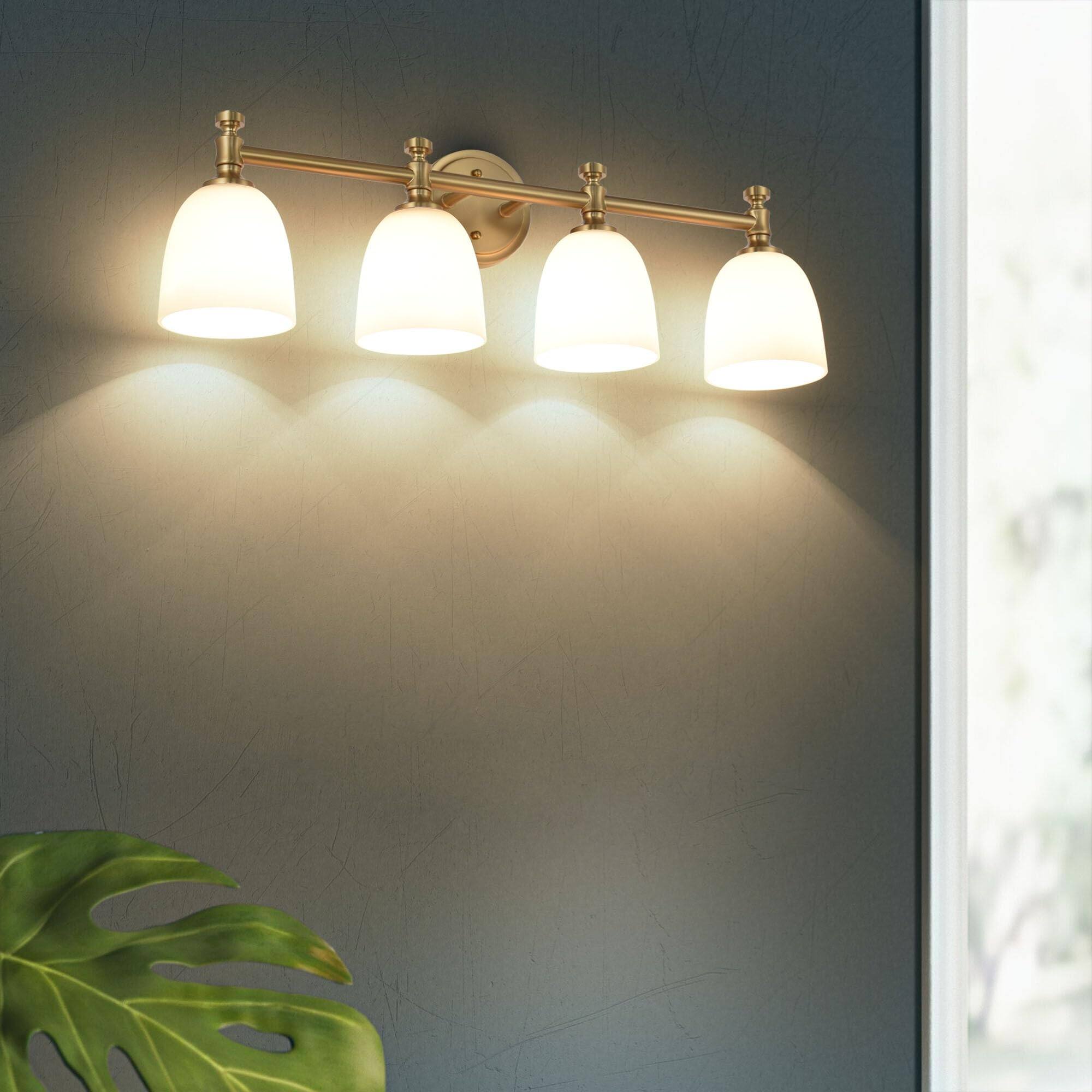 Alt View 5. Comfort Essence - Bathroom Vanity Light Fixtures Over Mirror Traditional Lights For Living Room Milk Bell Glass Shades Standa - Aged Brass 3-Light.