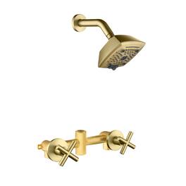 Boyel Living - Shower Set Brass SUS304 Dual Handle 5-Function ABS Top Spray 1/2NPT - Brushed Gold