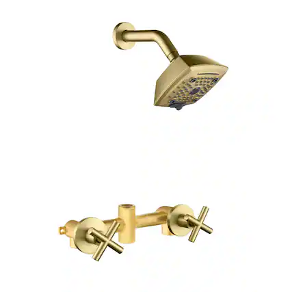 Front. Boyel Living - Brushed Gold Shower Set Brass SUS304 Dual Handle 5-Function ABS Top Spray 1/2NPT - Brushed Gold.