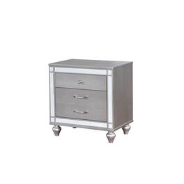 Manhattan Lane - Three Drawer Solid Wood Nightstand with Mirror Accent Trim Front - Silver