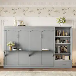 Anysun - Queen Size Multifunctional Foldable Murphy Bed with Height Adjustable Storage Compartments and Shelf, Drawer - Gray