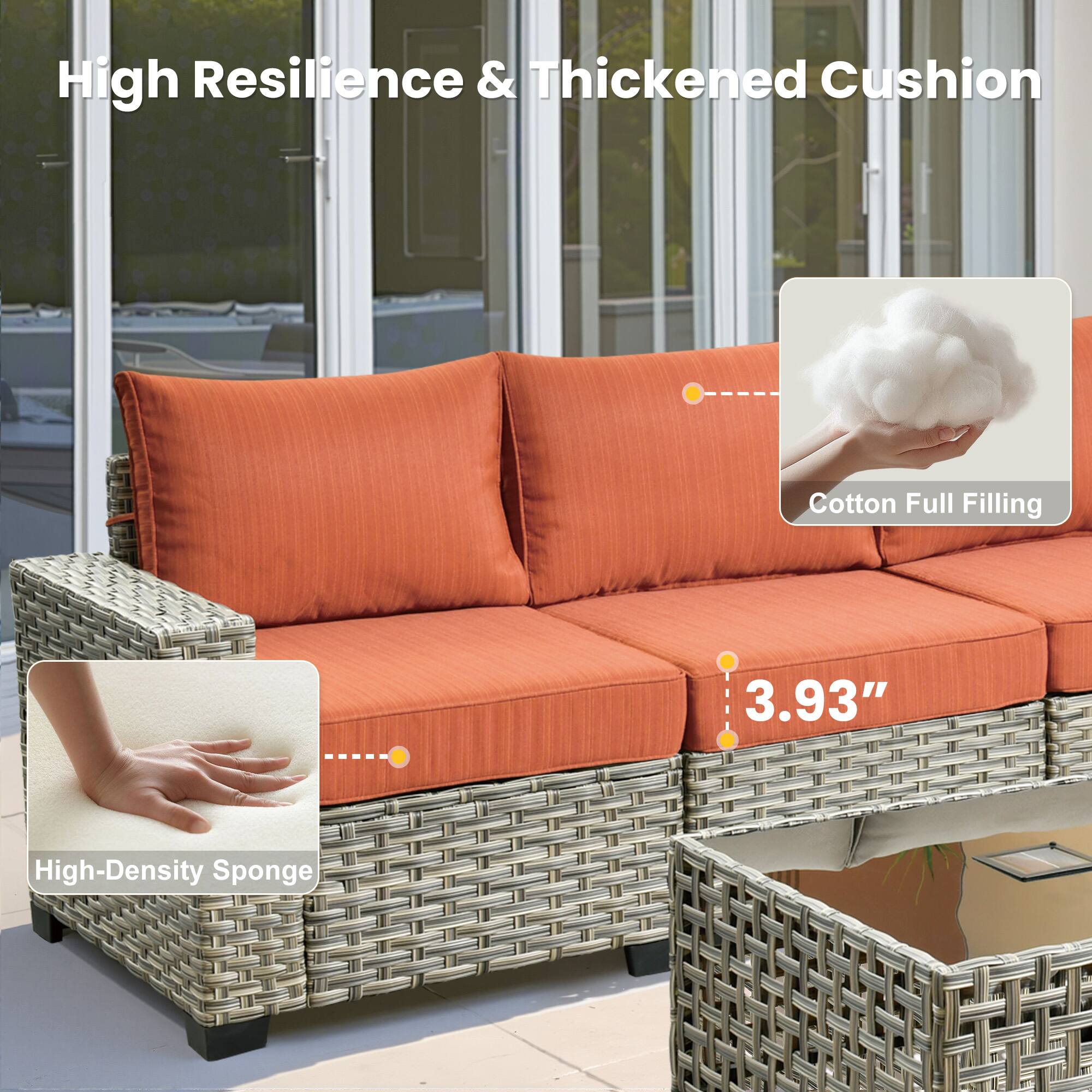 High Resilience & Thickened Cushion

Cotton Full Filling

High-Density Sponge

3.93"