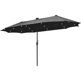 Ainfox - 13FT Large Patio Umbrella with Solar LED Lights & Crank Handle Outdoor Market Umbrella - Black