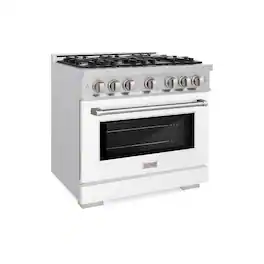 ZLINE - 36 in. 5.2 cu. ft. Freestanding Select Gas Range w/ 6 Burner Cooktop & Convection Oven w/ White Matte Door - Stainless Steel