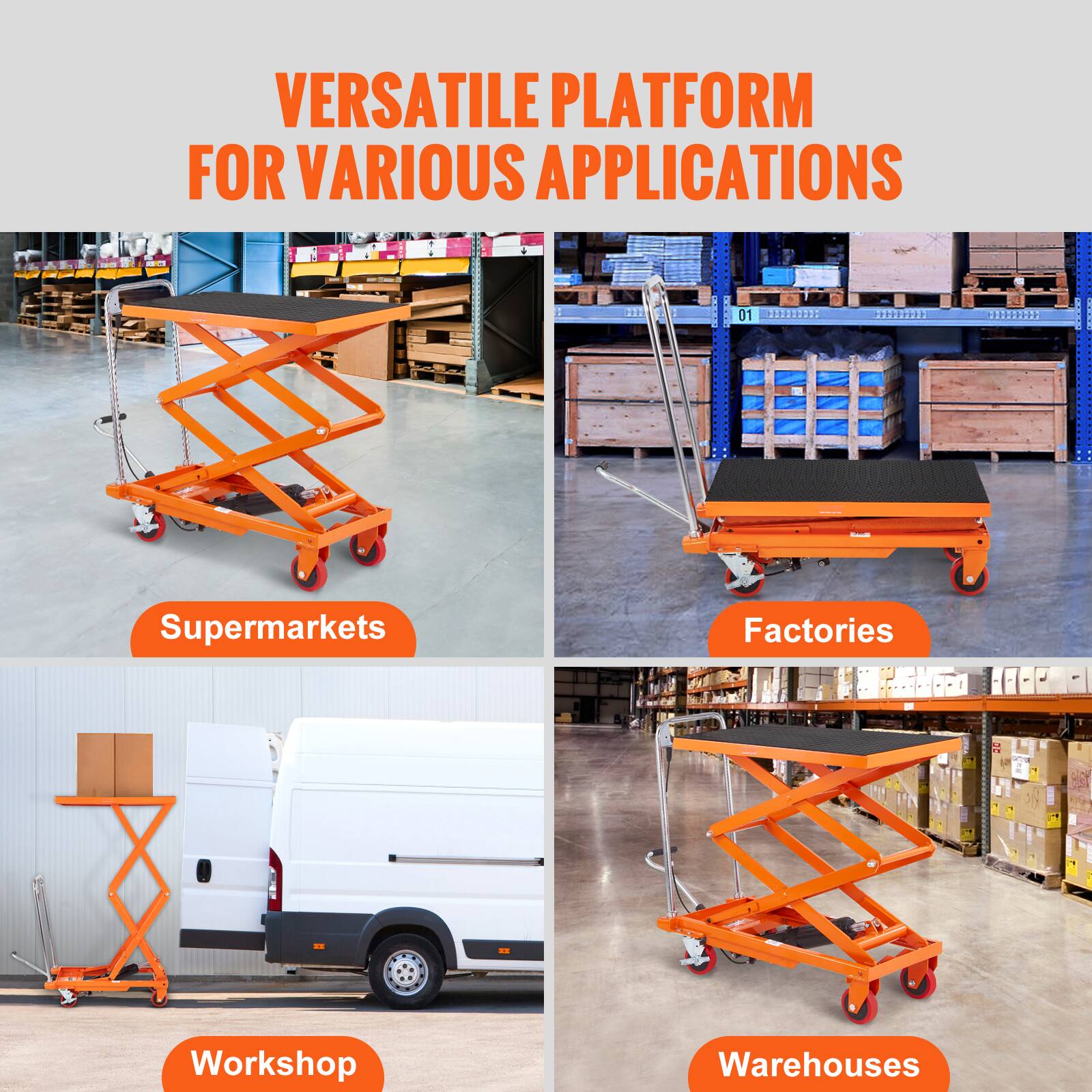 VERSATILE PLATFORM FOR VARIOUS APPLICATIONS

01

Supermarkets
Factories
Workshop
Warehouses