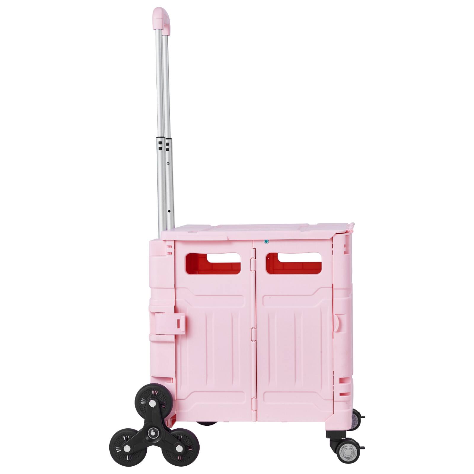 Alt View 2. LOVMOR - Foldable Stair Climbing Cart with Wheels, Collapsible Rolling Crate, 65L Capacity - Pink.