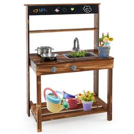 Costway - Kids Mud Kitchen Play Kitchen with Blackboard, Stoves, Removable Sink - Beige