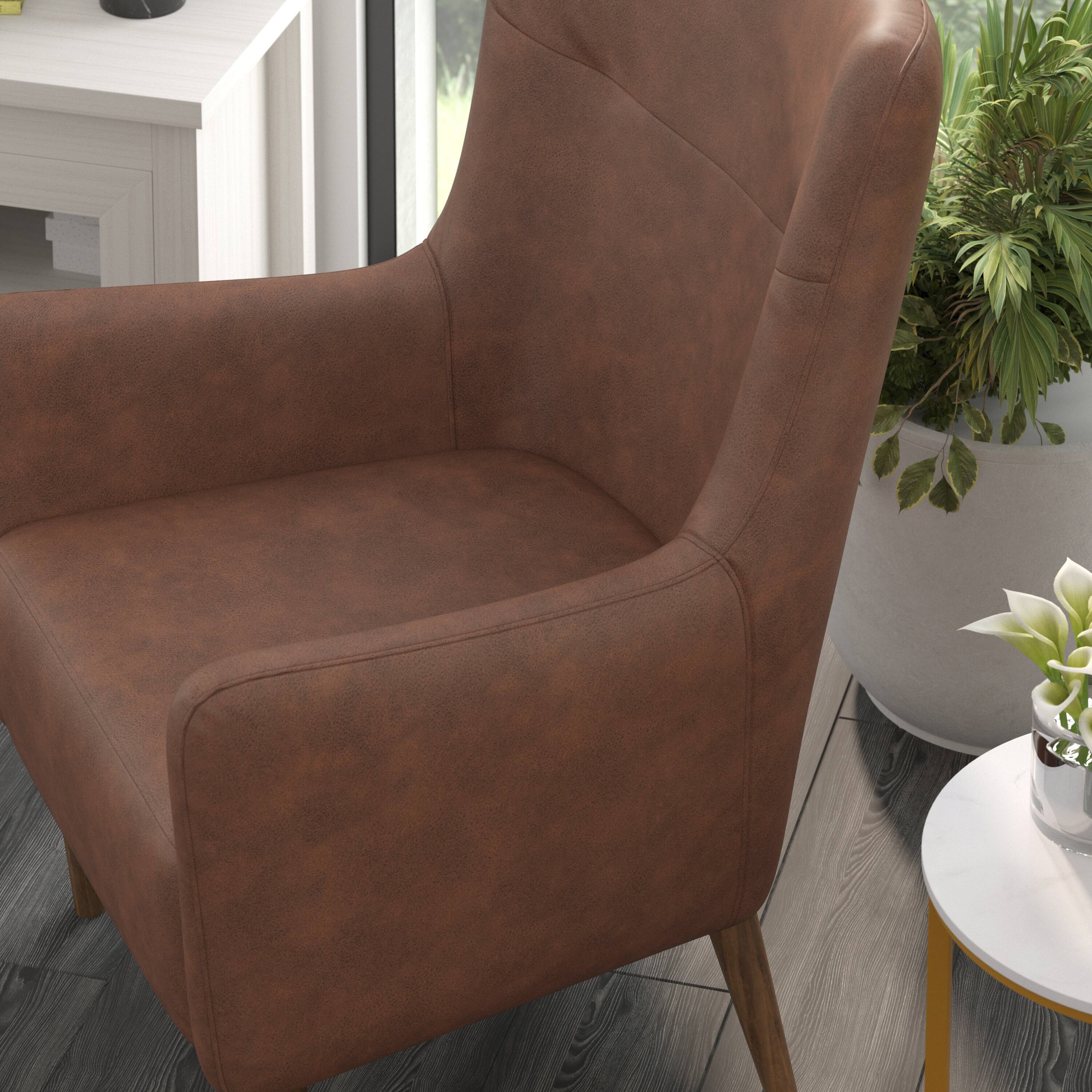 Alt View 4. Emma + Oliver - Kellen Traditional Wingback Accent Chair, Faux Leather Upholstery and Wooden Frame and Legs - Dark Brown.