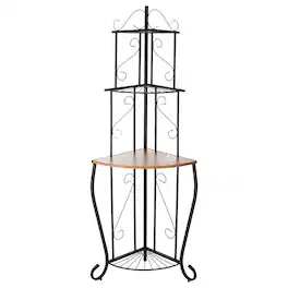 Kings Brand Furniture - Walnut Kitchen Storage Corner Bakers Rack - Black