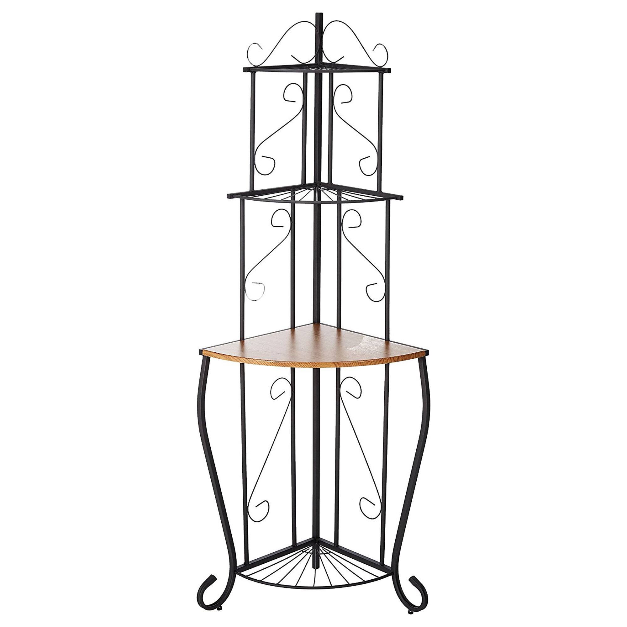 Front. Kings Brand Furniture - Kings Brand Furniture Black / Walnut Kitchen Storage Corner Bakers Rack - Black.