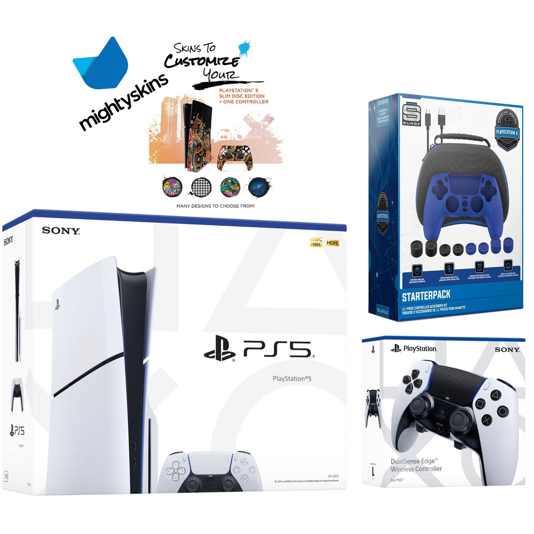 PlayStation 5 Slim Disc with Extra EDGE Controller, Pro Gamer Starter Kit and MightySkins Decal Voucher - PlayStation 5