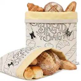 Garnen - 1x Beeswax Bread Bags For Homemade Bread Sourdough 13"x17", Reusable Bread Bag, Washable Wax Cloth for Bread with Buckle - Beige