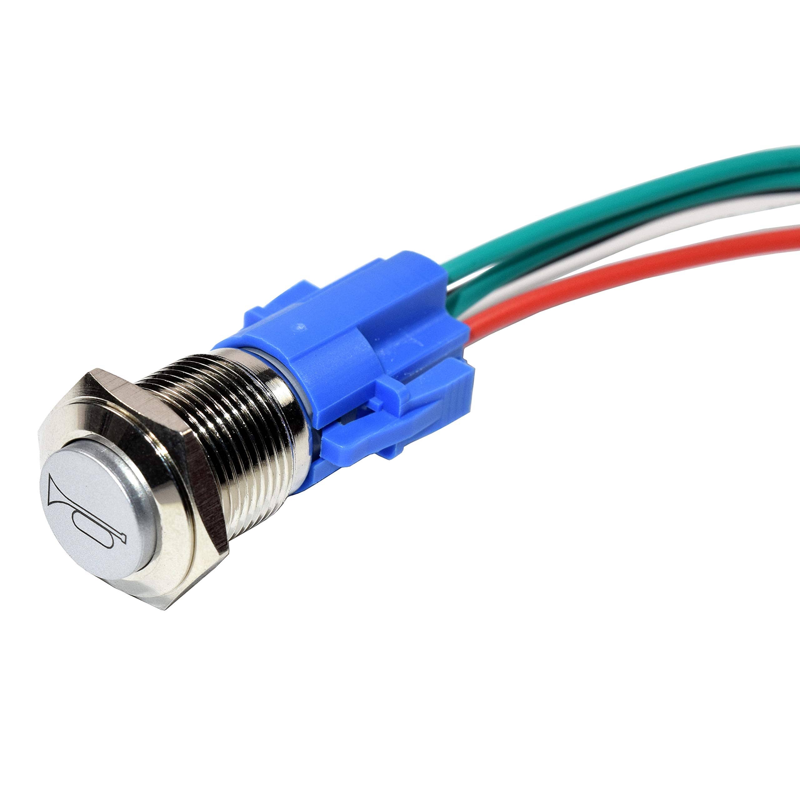 HQRP - 12 V LED Lighted Momentary Metal Push Button Air Horn Switch with Wire Connector - Blue