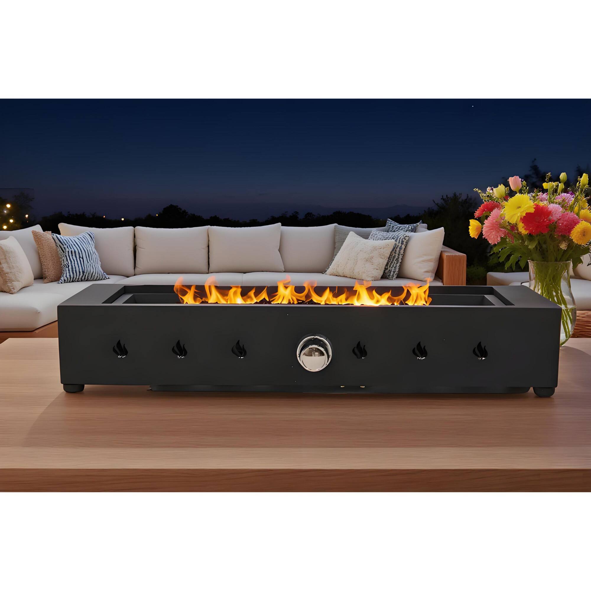 Alt View 3. Boyel Living - 28 Inch Rectangular Propane Fire Pit 40000 BTU Steel Wind Resistant Outdoor Fire Pit Glass Beads Design - Black.