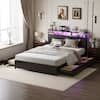 Front. Winado - Bed Frame Queen Size with 4 Storage Drawers and Storage Headboard Metal Platform with Charging Station and LED Lights - Black.