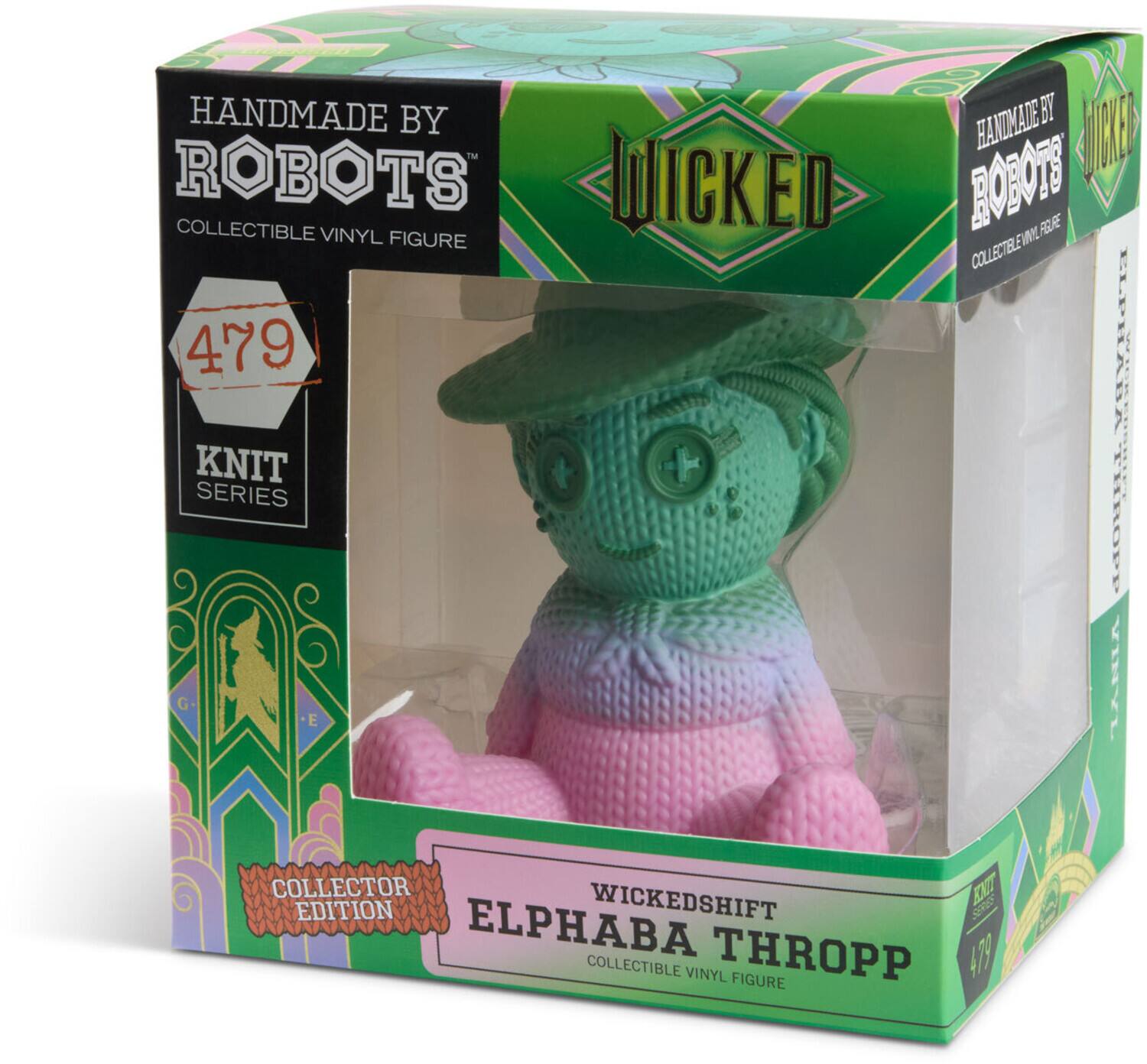 HANDMADE BY ROBOTS  
COLLECTIBLE VINYL FIGURE  
479  
KNIT SERIES  
WICKED  
COLLECTOR EDITION  
WICKEDSHIFT ELPHABA THROPP  
COLLECTIBLE VINYL FIGURE