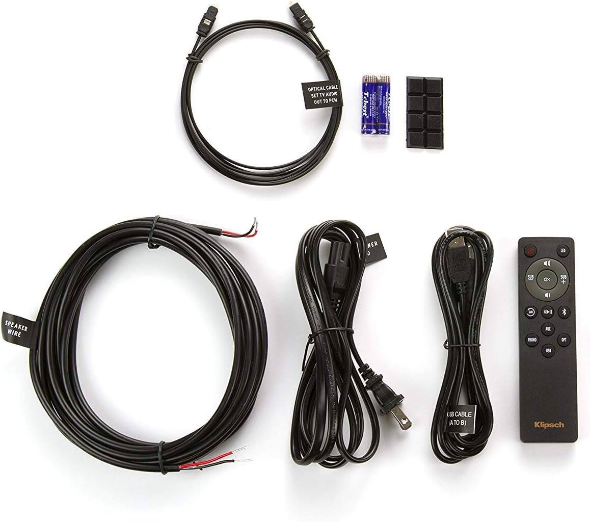 OPTICAL CABLE SETTY AUDIO OUT TO PCM

SPEAKER WIRE

L8 CABLE (A TO B)

Klipsch

REMOTE CONTROL