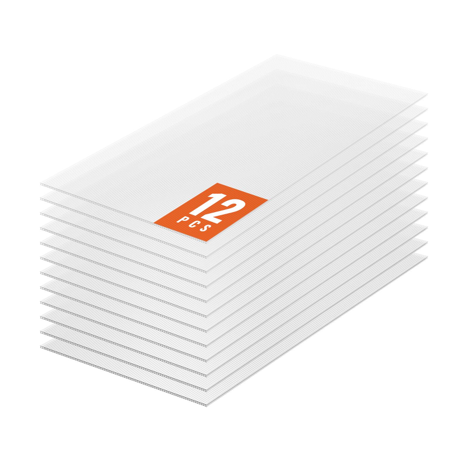 Front. VEVOR - 12 Pack Polycarbonate Greenhouse Panels, 2' X 4' X 0.24'' Roof Panels Sheets, Waterproof UV Protected Corrugated Plastic - White Transparent.