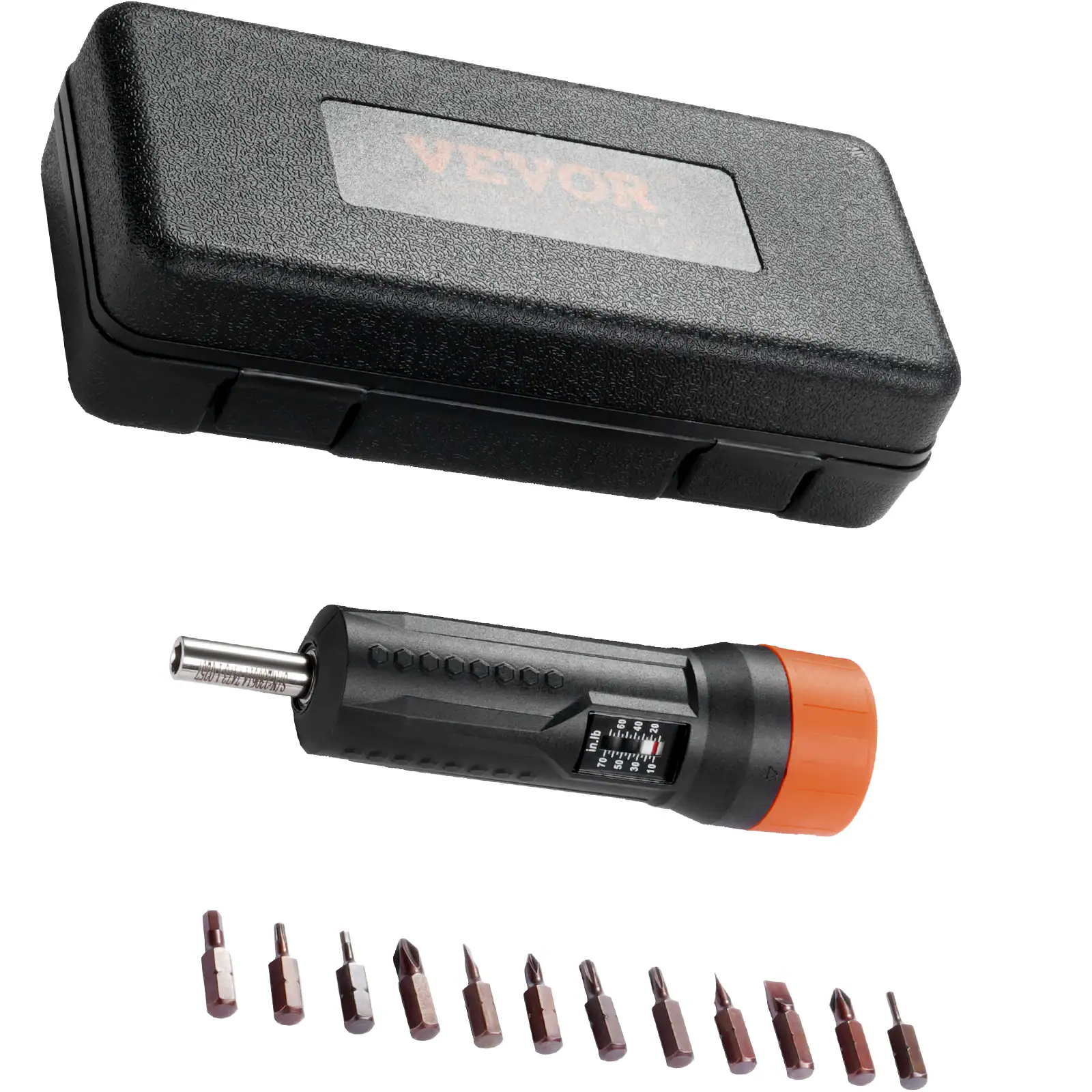VEVOR - 1/4" Drive Torque Screwdriver Wrench Set | 10-70 in-lbs Torque Adjustment Range | 1 in-lb Increment Torque Screwdriver - Black, orange