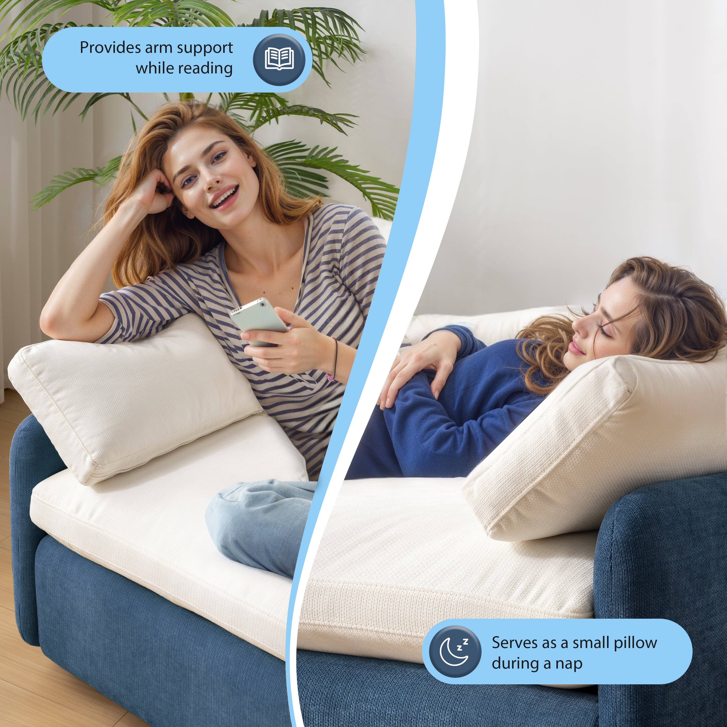 Provides arm support while reading  
Serves as a small pillow during a nap