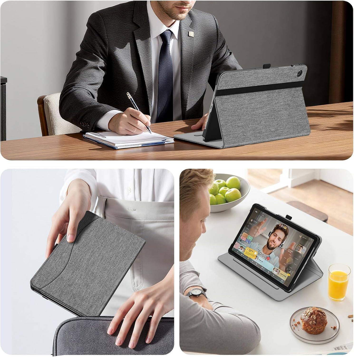 Alt View 2. Fintie - Multi-Angle Viewing Case for Samsung Galaxy Tab A11+ / Tab A9+ 11 Inch, With Front Card Pocket, Vegan Leather Exterior - Gray.