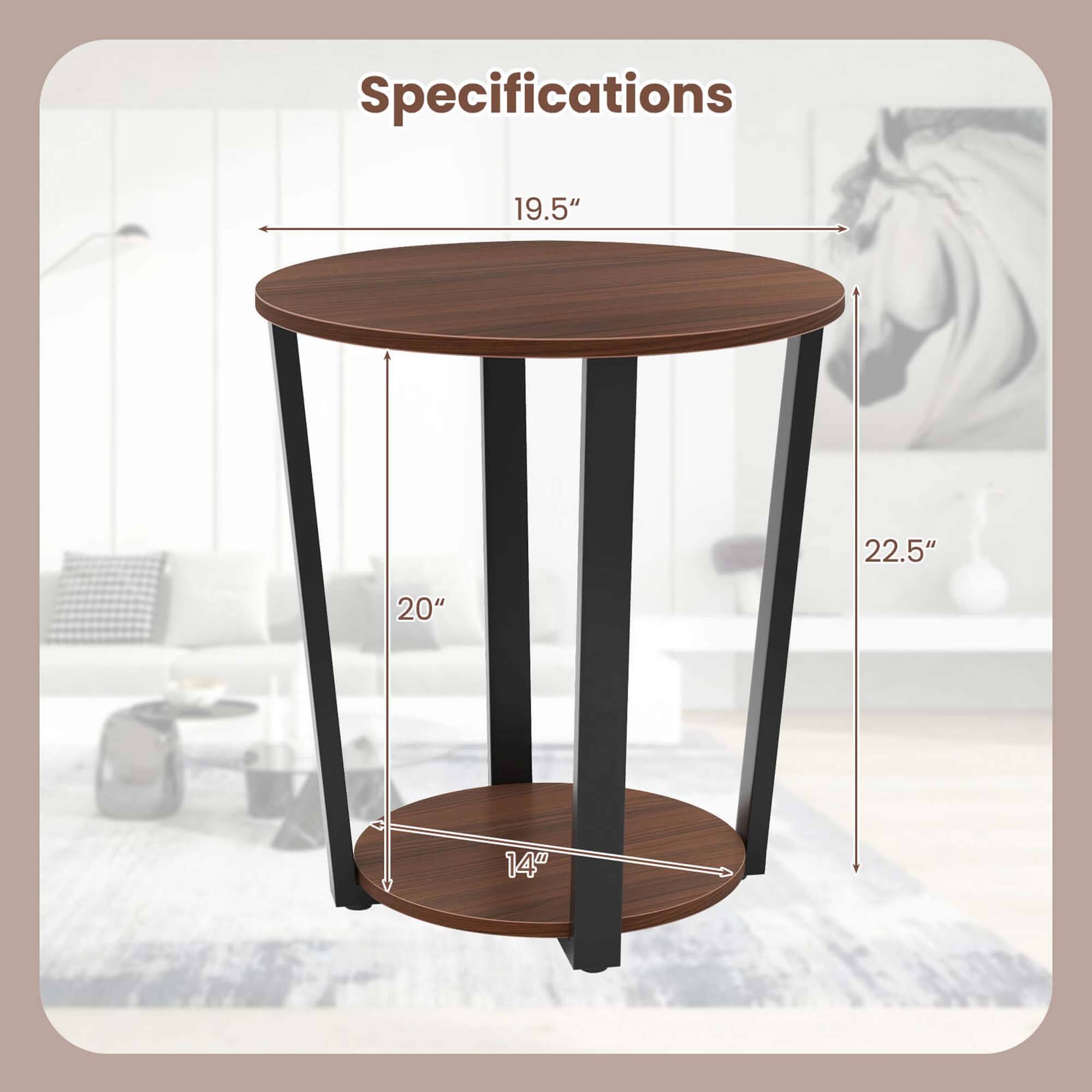 Specifications

- Diameter: 19.5"
- Height: 22.5"
- Leg Width: 20"
- Base Diameter: 14"