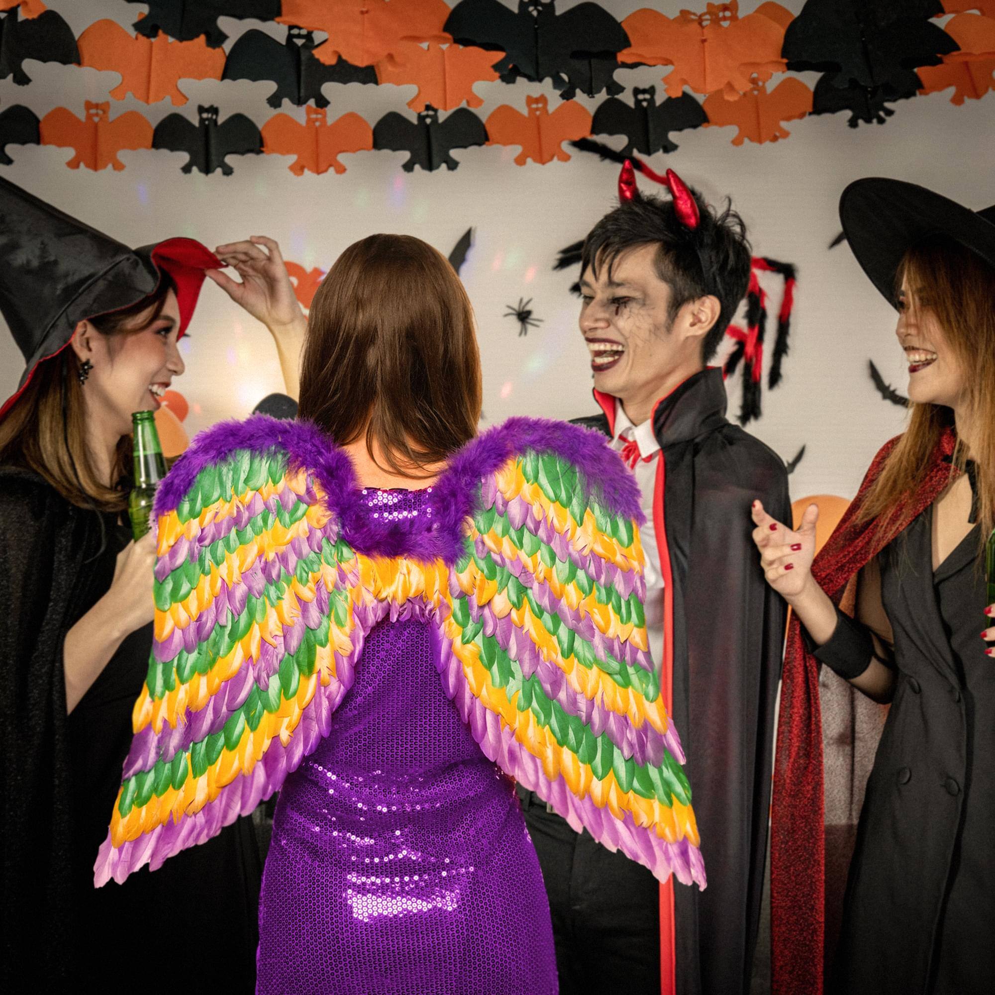 Alt View 10. Underwraps - Mardi Gras Double Sided Feather Wings Adult Costume Accessory - Purple.