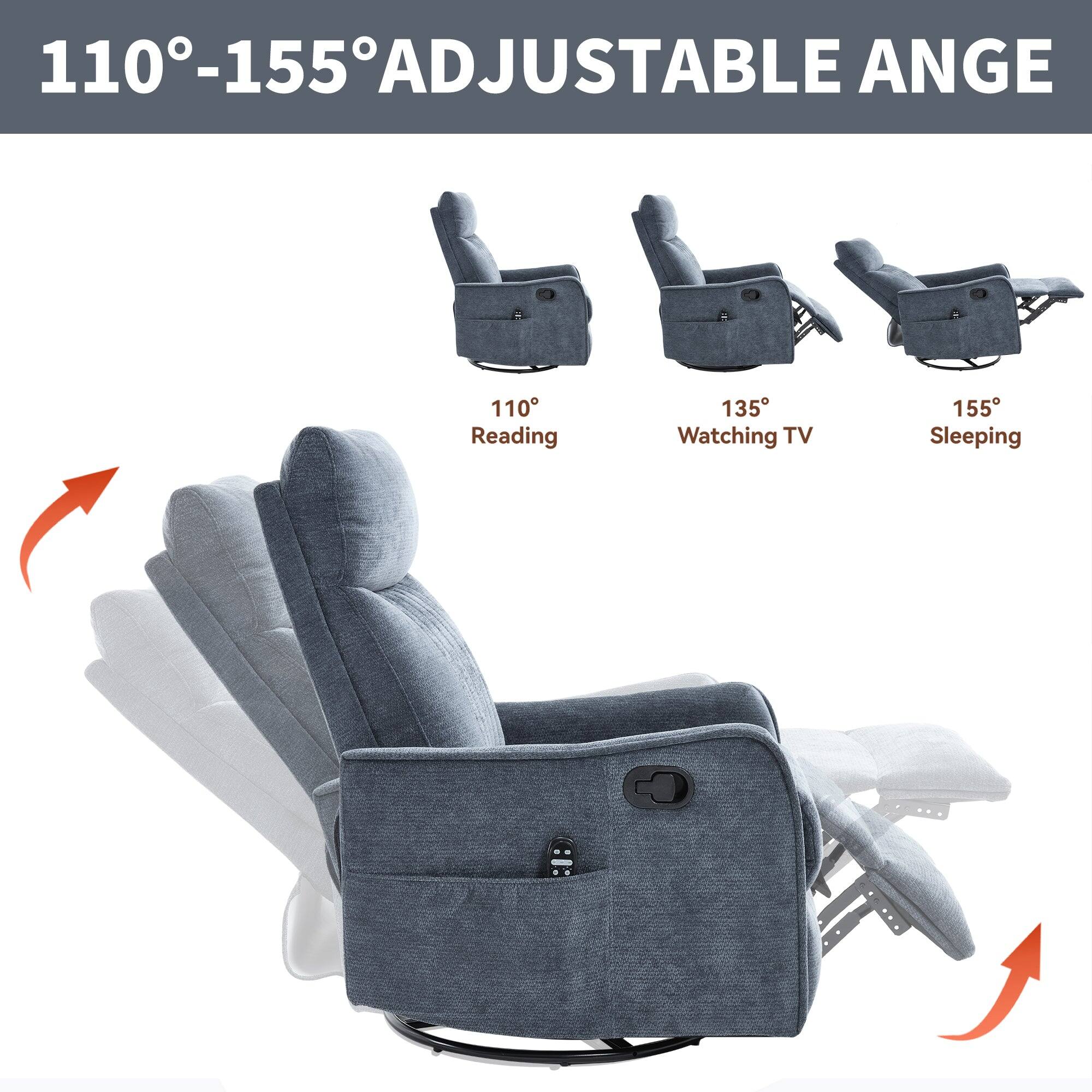 110°-155° ADJUSTABLE ANGLE

110° Reading  
135° Watching TV  
155° Sleeping