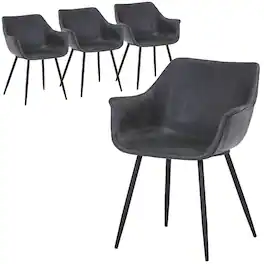 LeisureMod - Markley 4-PCS Contemporary Distressed Leather Dining & Office Accent Chair - Iron Legs - Charcoal Black