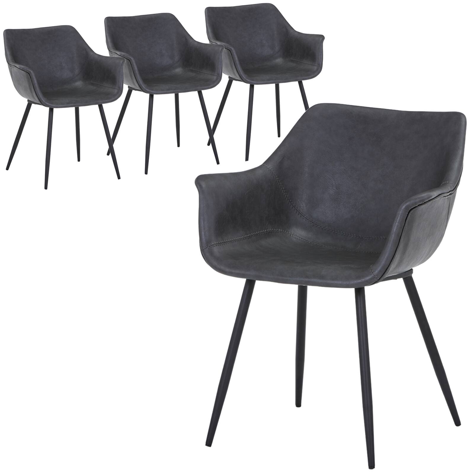 Front. LeisureMod - Markley 4-PCS Contemporary Distressed Leather Dining & Office Accent Chair - Iron Legs - Charcoal Black.