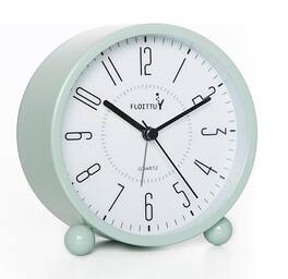 FINEAK - Silent Retro Metal Alarm Clock with Night Light, Easy Set, Battery Operated - Green
