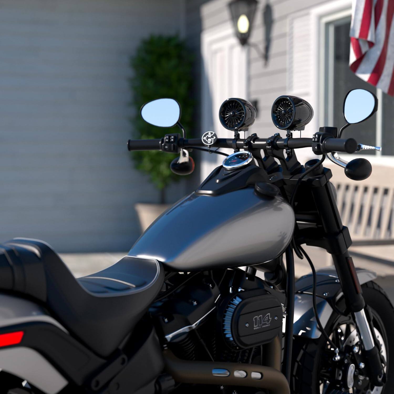 Alt View 4. GoHawk - Bluetooth Motorcycle Speakers:  Waterproof 2-Speaker Stereo Audio Sound System w/ Amp FM Radio AUX for ATV Golf Cart - Black.