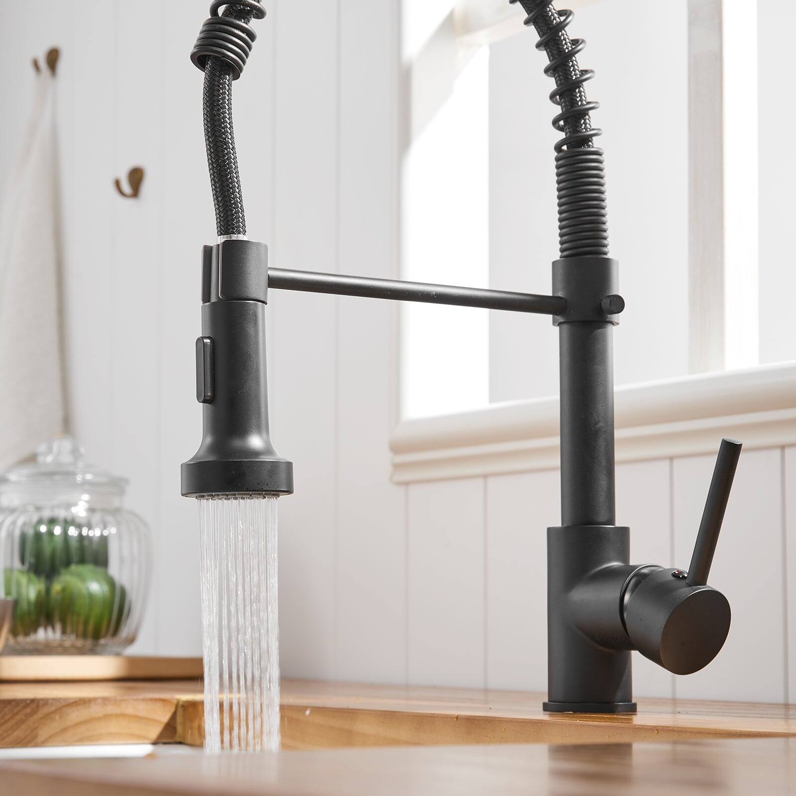 Alt View 5. Boyel Living - Black Stainless Steel Single Handle Pull Down Sprayer Kitchen Faucet - Black.