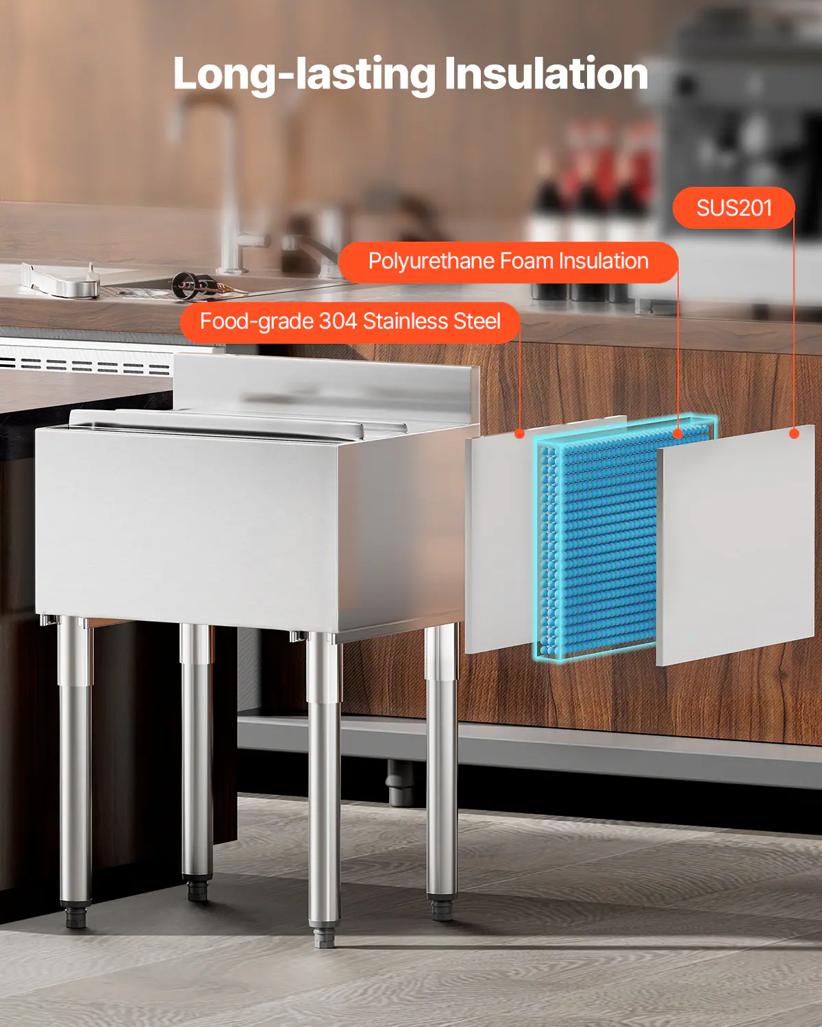 Long-lasting Insulation  
Polyurethane Foam Insulation  
Food-grade 304 Stainless Steel  
SUS201