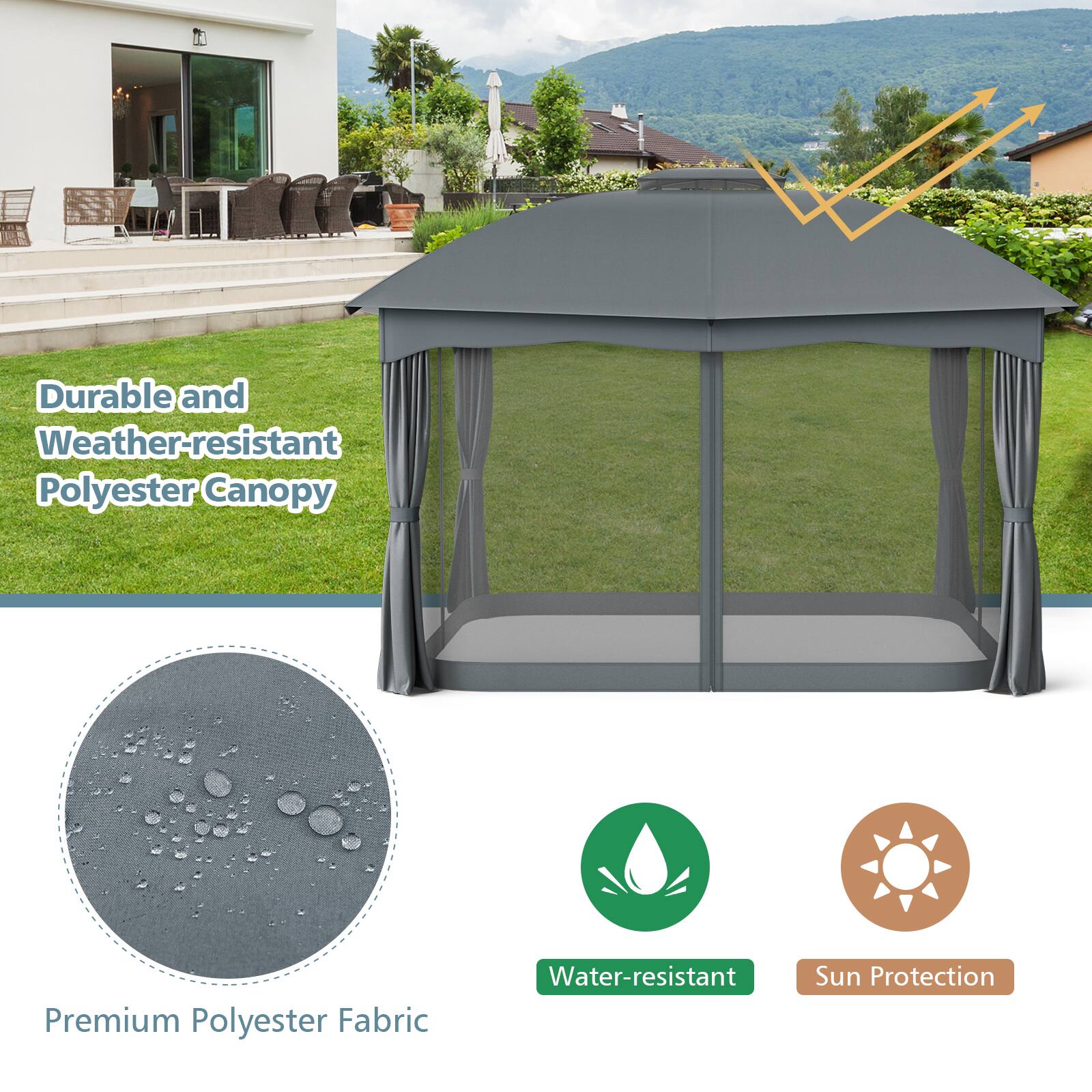 H Durable and Weather-resistant Polyester Canopy

Premium Polyester Fabric

Water-resistant

Sun Protection