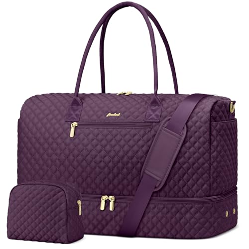 Front. Stamp n Camp - Travel Bag Weekender Bags For Women - Carry On Overnight With Shoe Compartment Duffle Laptop Pocket Light Purple - 6-Dark Purple.