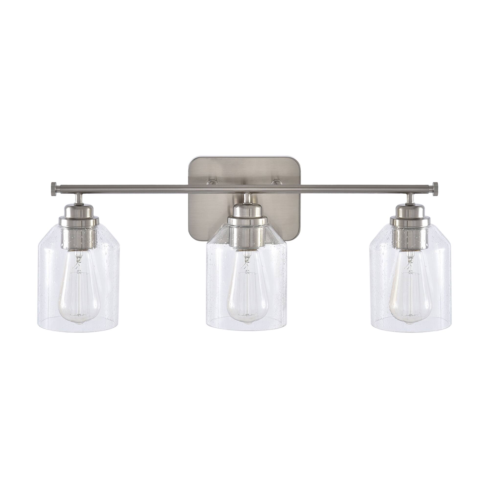 Alt View 5. Parrot Uncle - Modern Brushed Nickel 3-Light Seed Glass Dimmable Bathroom Vanity Light Fixture - Brushed Nickel.
