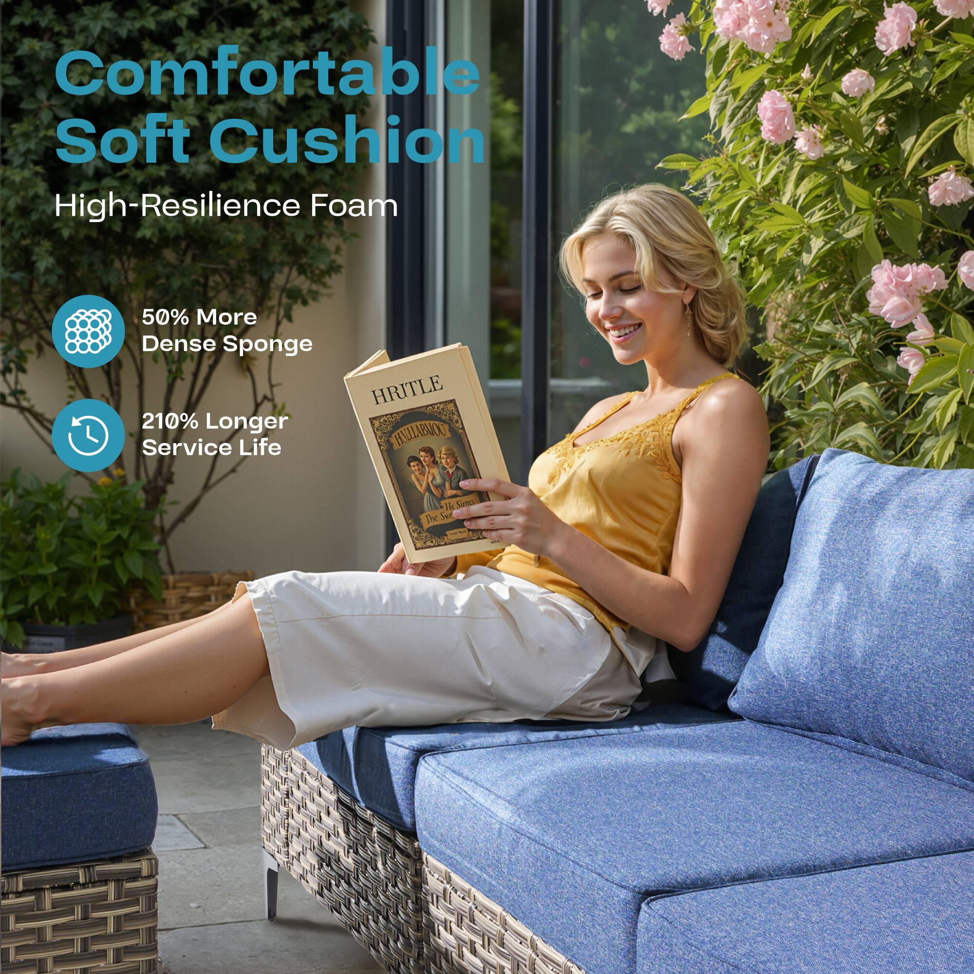 Comfortable Soft Cushion  
High-Resilience Foam  

50% More Dense Sponge  
210% Longer Service Life  

HRITLE  
The Sun