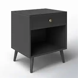 Hivvago - Mid-Century Farmhouse 1-Drawer Nightstand with Open Shelf Wood Finish - Black