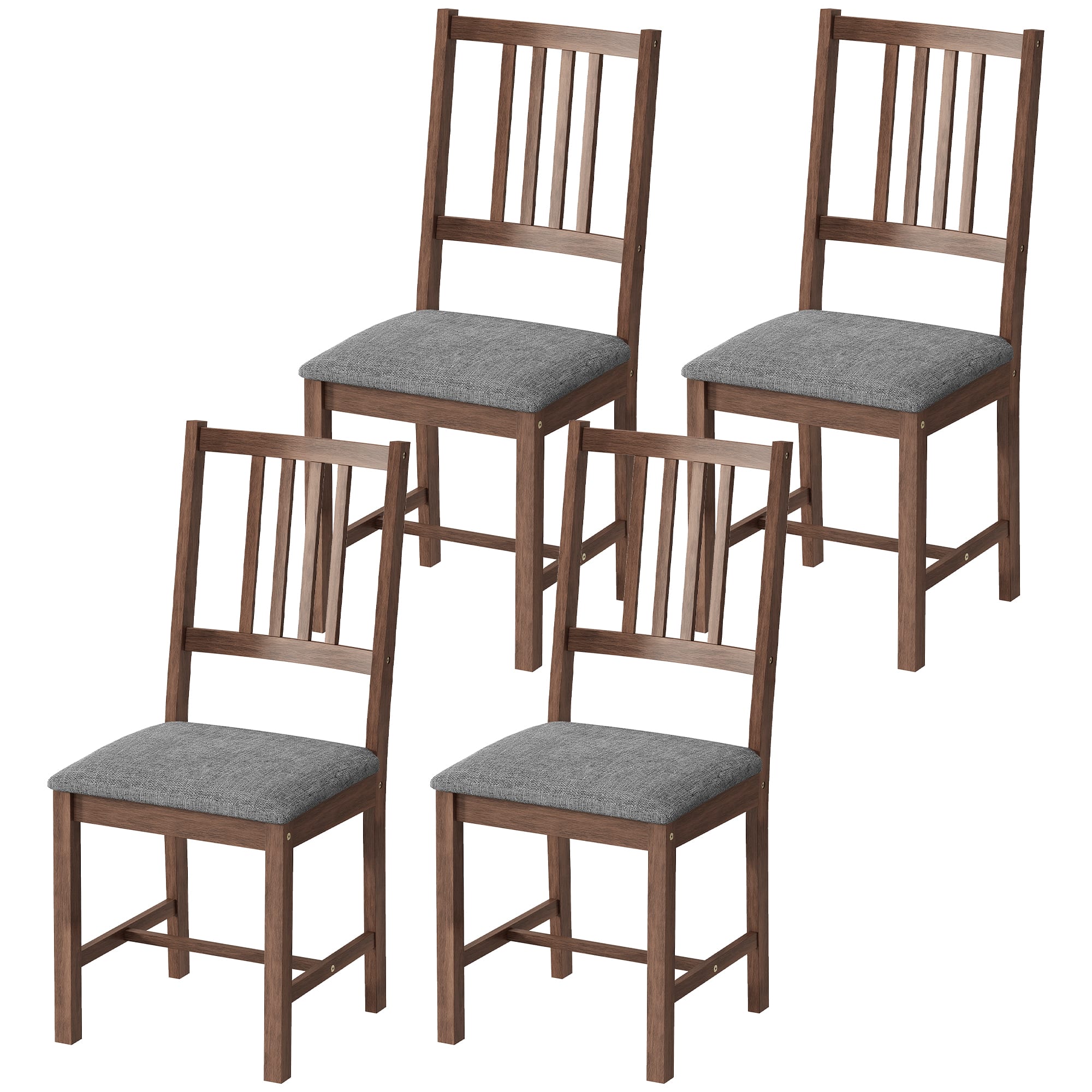Front. Homcom - of 4 Dining Chairs, Upholstered Dining Room Chairs with Rubberwood Legs for Kitchen - Gray.