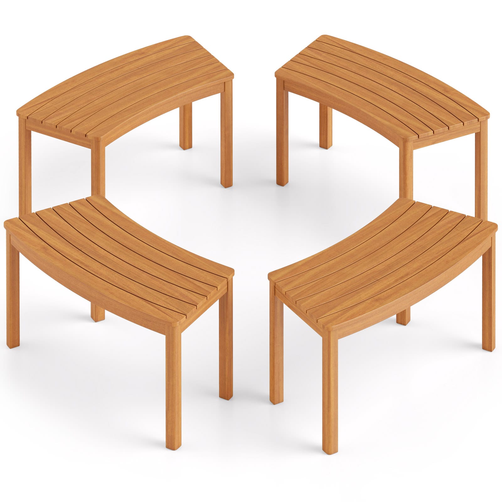 Gymax - Outdoor Curved Acacia Wood Bench Set of 4 Patio Garden Backless Fire Pit Bench - Yellow price history on PriceWatchPro