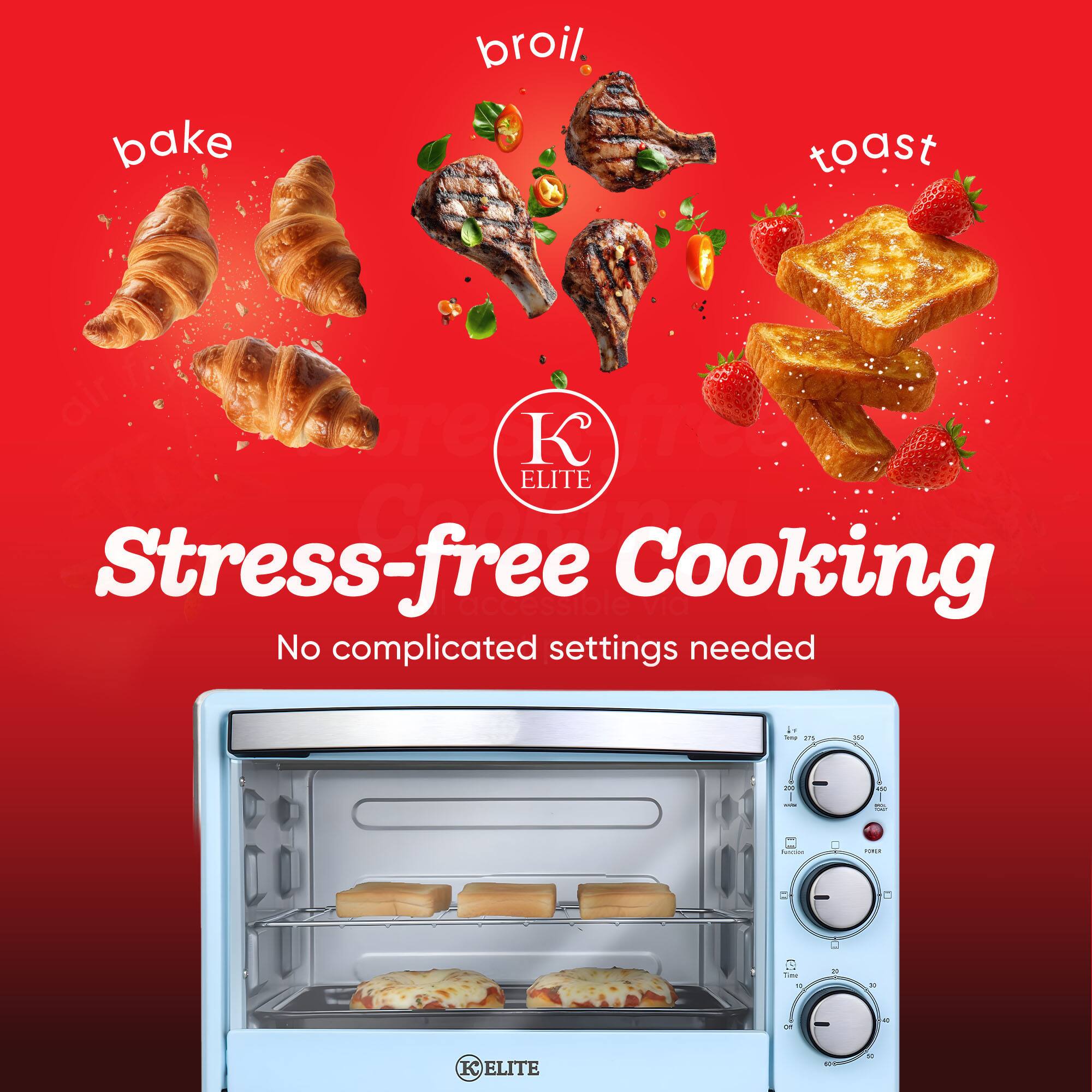 bake  
broil  
toast  

ELITE Coparon Stress-free accessible Cooking No complicated settings needed  

Sodiup 275  
=  
. TC  
no  
-  
Fils,  
Funnine  
PORT  
-  
D  

c  
or  

ELITE  
50