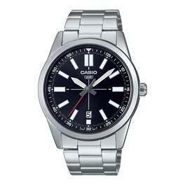 Casio - Men’s Black Dial Stainless Steel Bracelet Watch - MTP-VD02D-1EUDF - Silver