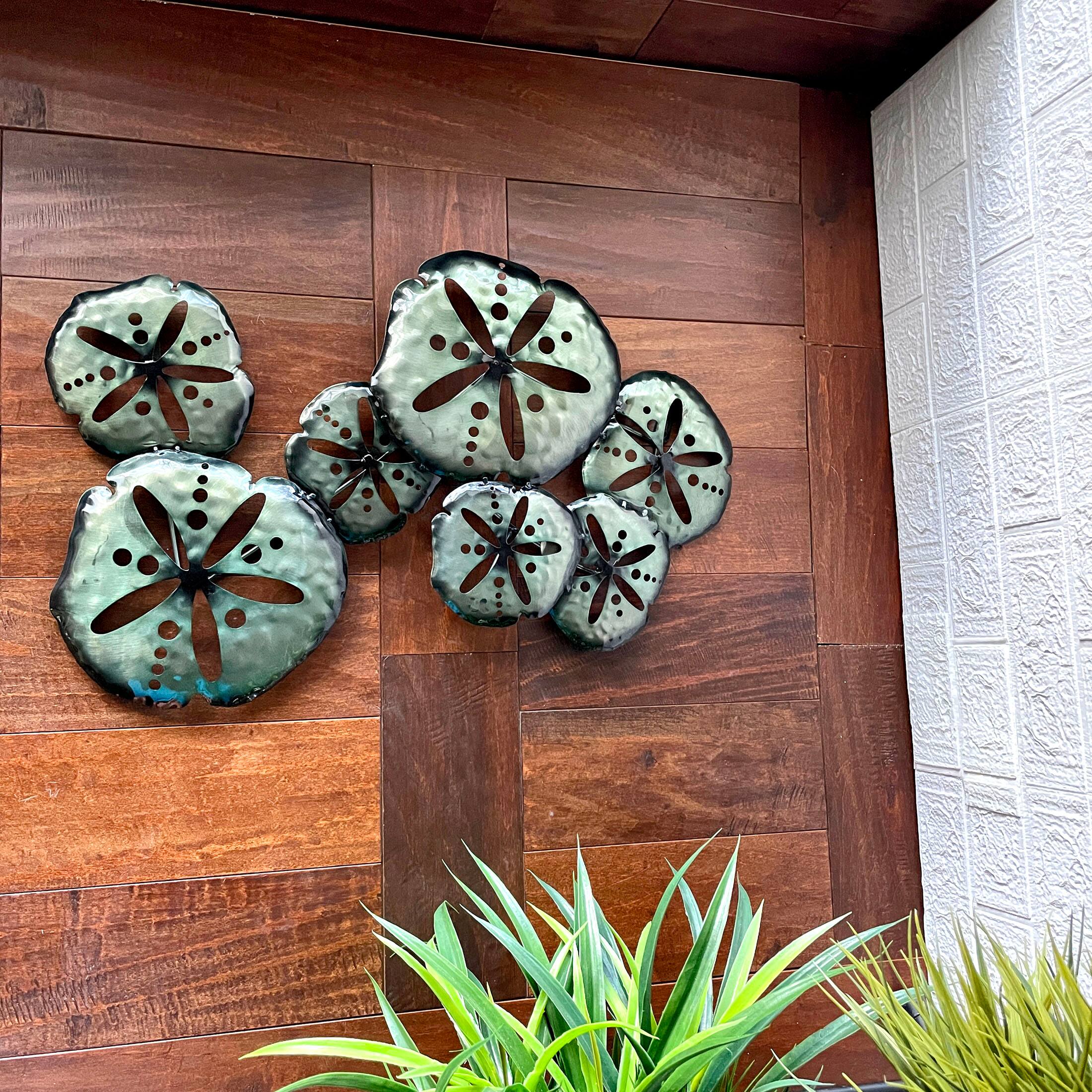 Alt View 3. Things2Die4 - Metal Sand Dollar Wall Decor 25in Coastal Beach Nautical Iridescent Art - Dark Green.